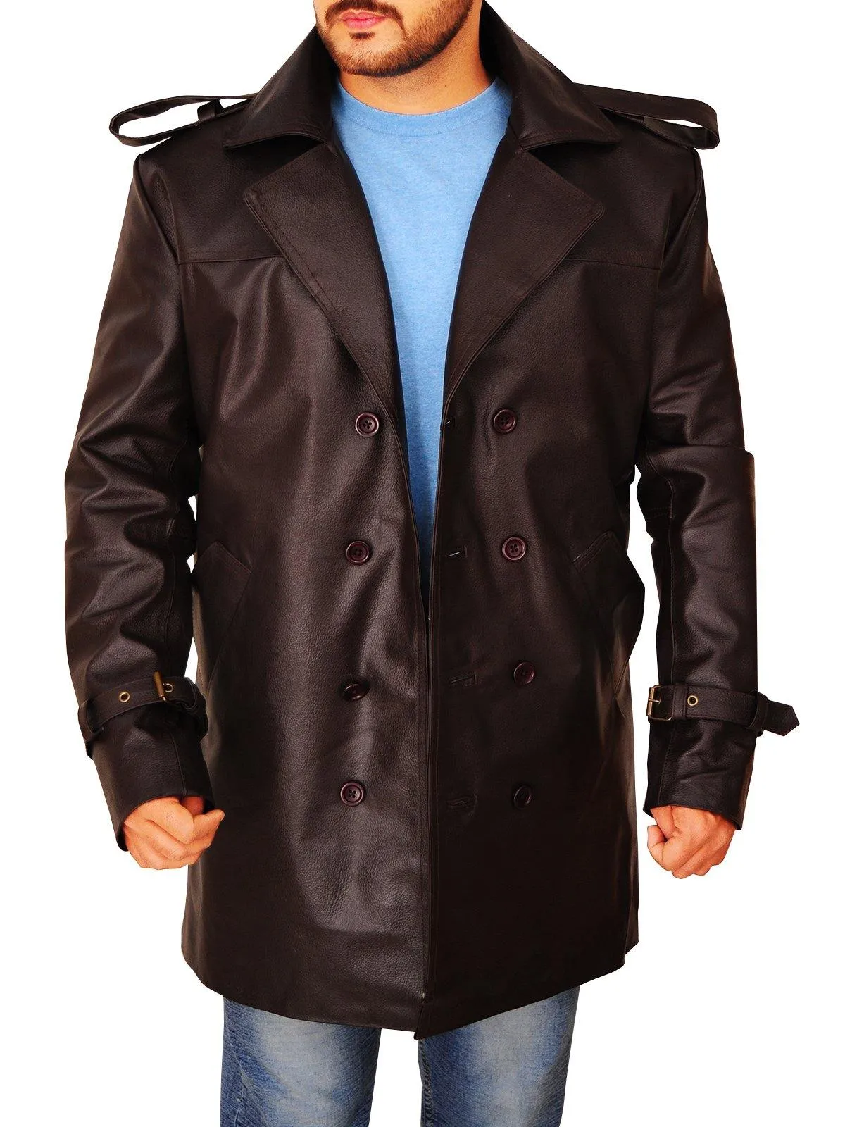 Men's Premium Brown Genuine Leather Peacoat