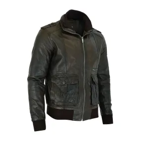 Men’s Real Sheep Leather US style Fashion Military Brown Jacket.