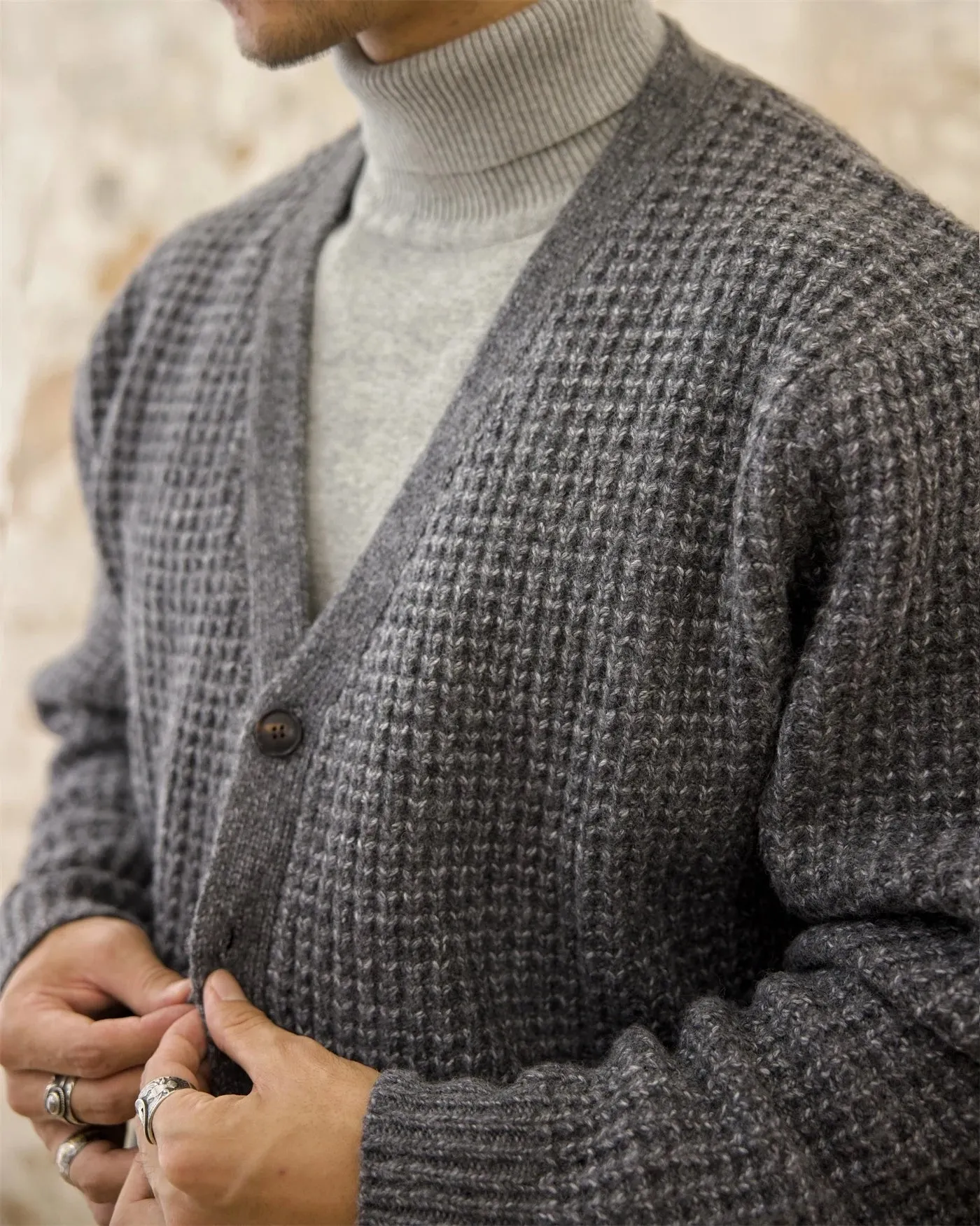 Men's Waffle V-neck Cardigan