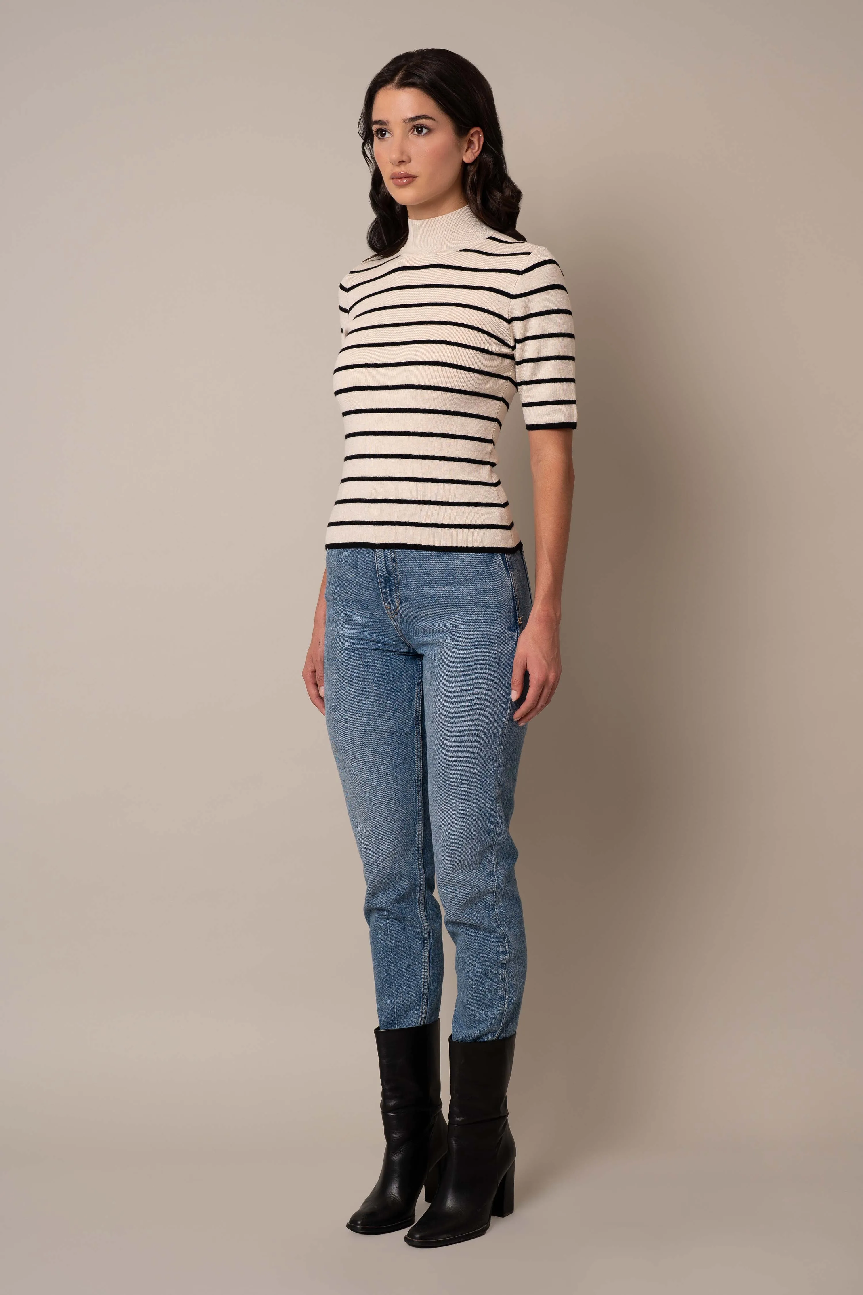 Mock Neck Striped Pullover