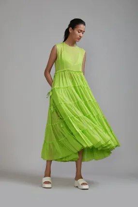 Neon Green Tiered Tie Tunic Set (3 PCS)