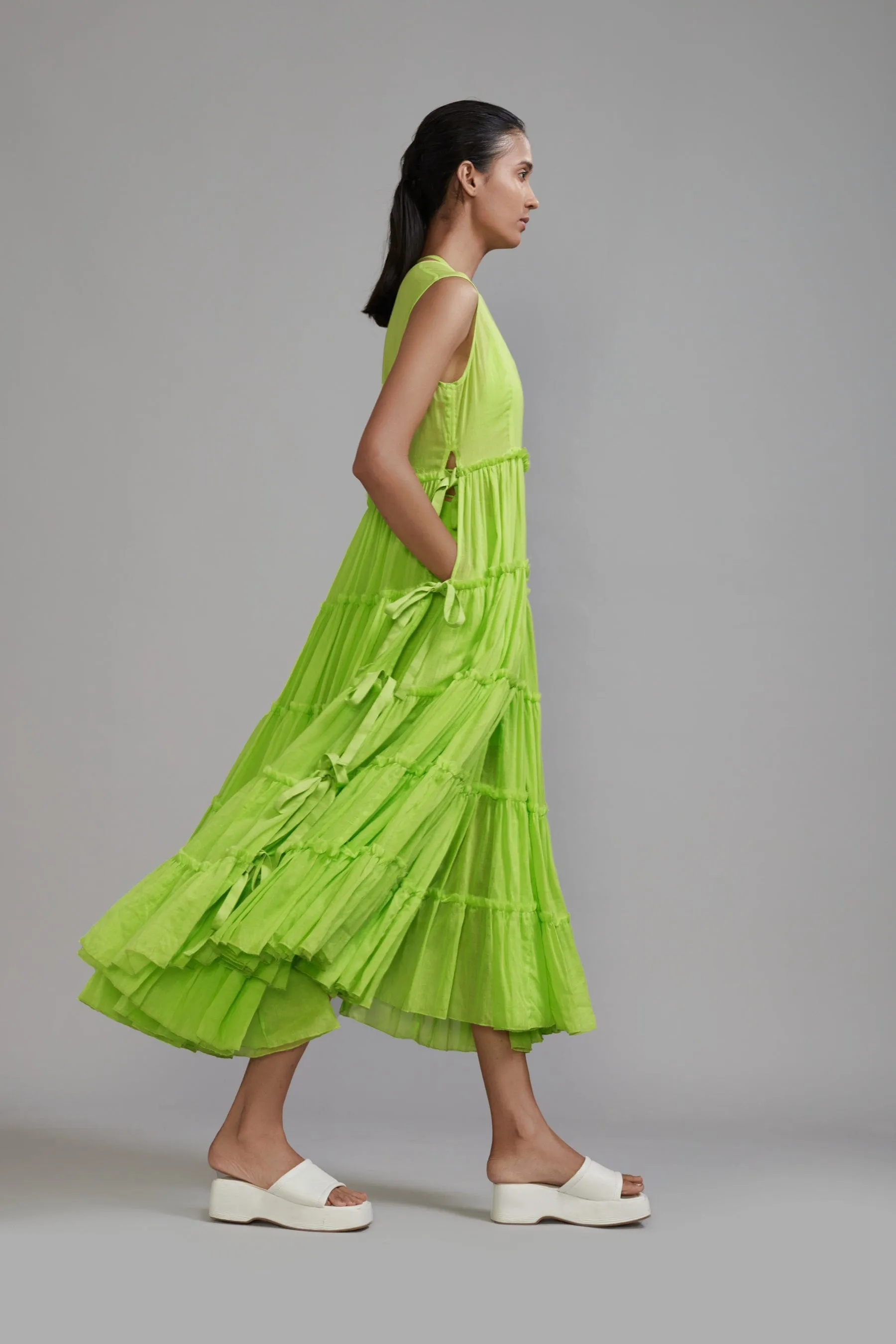 Neon Green Tiered Tie Tunic Set (3 PCS)