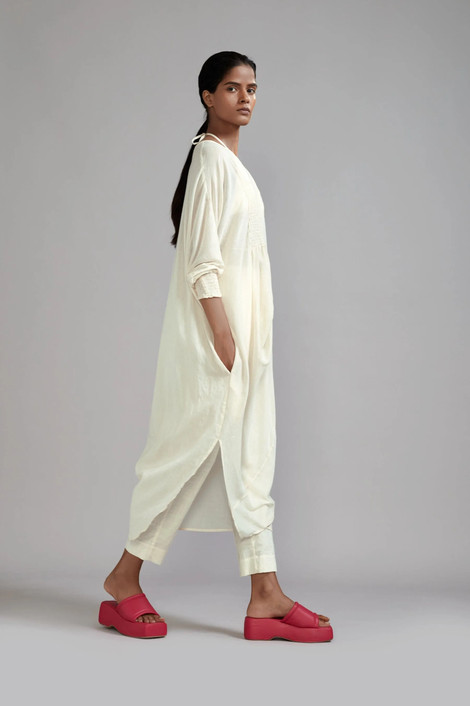 Off-White Smocked Cowl Tunic Set (3 PCS)