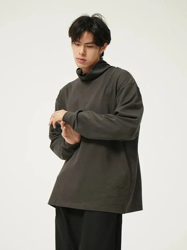 Oversized Crew Funnel-Neck Sweatshirt with Drop Shoulder