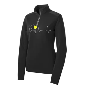 Pickleball Heartbeat EKG (Customizable) | Women's 1/4 Zip Pullover Athletic Shirt | 100% Polyester