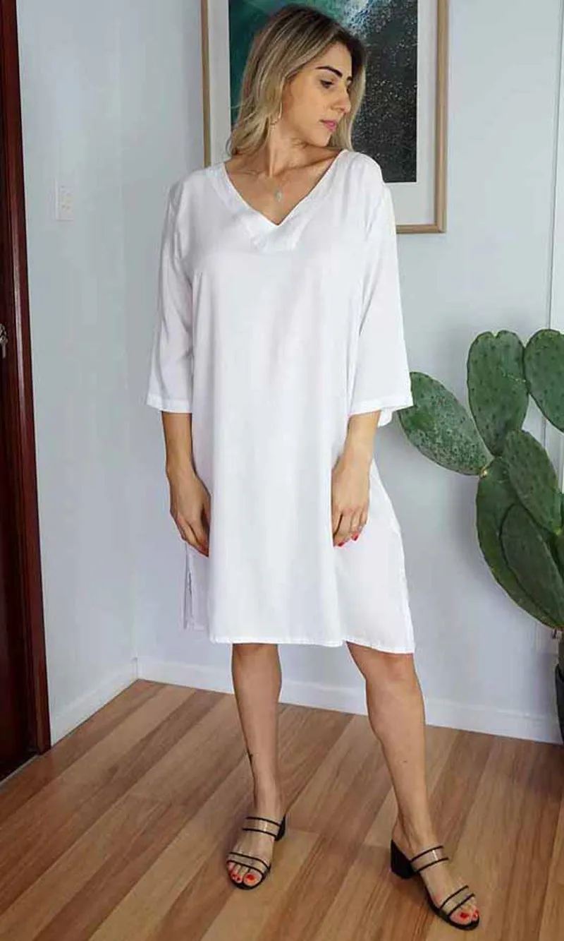 Rayon Dress 3/4 Sleeve Plain, More Colours