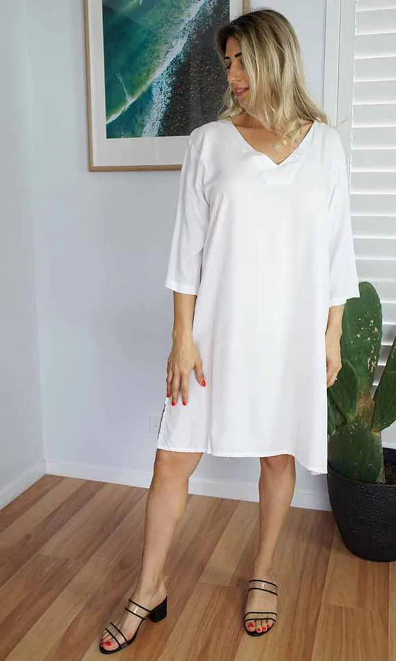 Rayon Dress 3/4 Sleeve Plain, More Colours