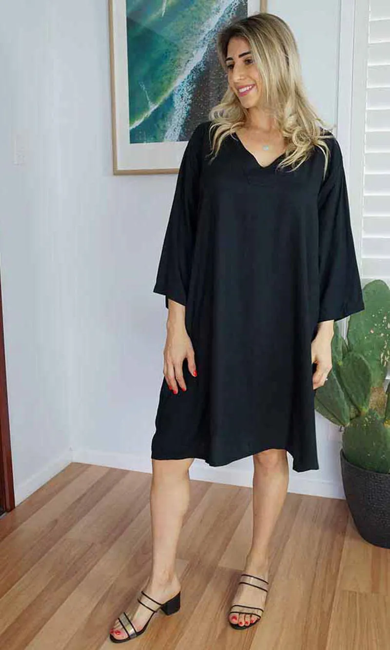 Rayon Dress 3/4 Sleeve Plain, More Colours