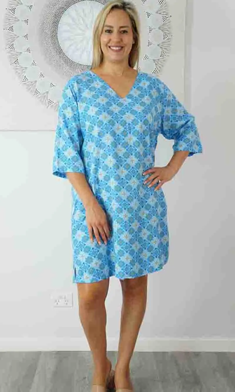 Rayon Tunic 3/4 Sleeve Snowflower, More Colours