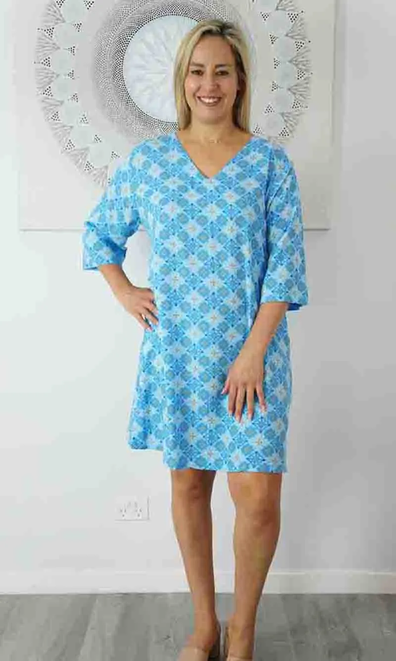 Rayon Tunic 3/4 Sleeve Snowflower, More Colours