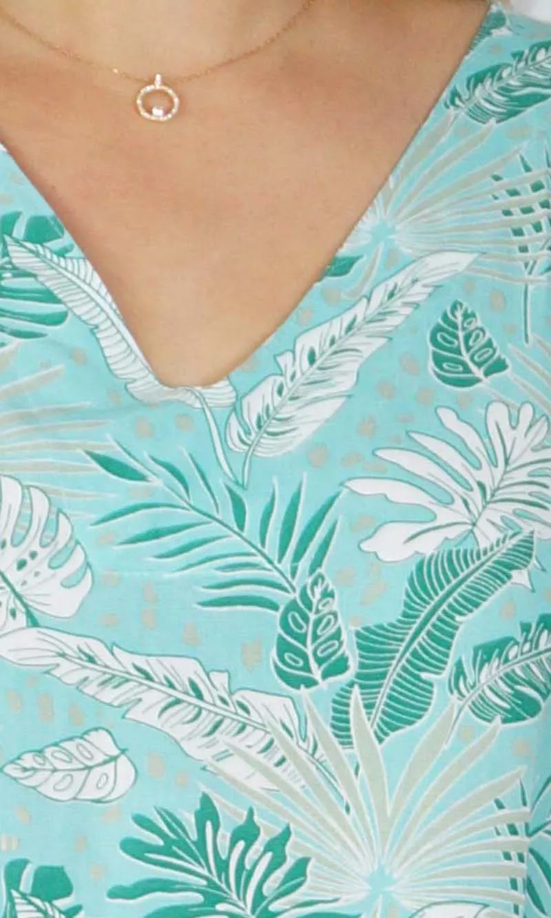 Rayon Tunic 3/4 Sleeve Tropical Leaves, More Colours