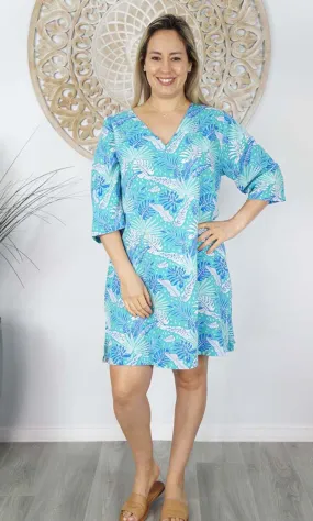 Rayon Tunic 3/4 Sleeve Tropical Leaves, More Colours