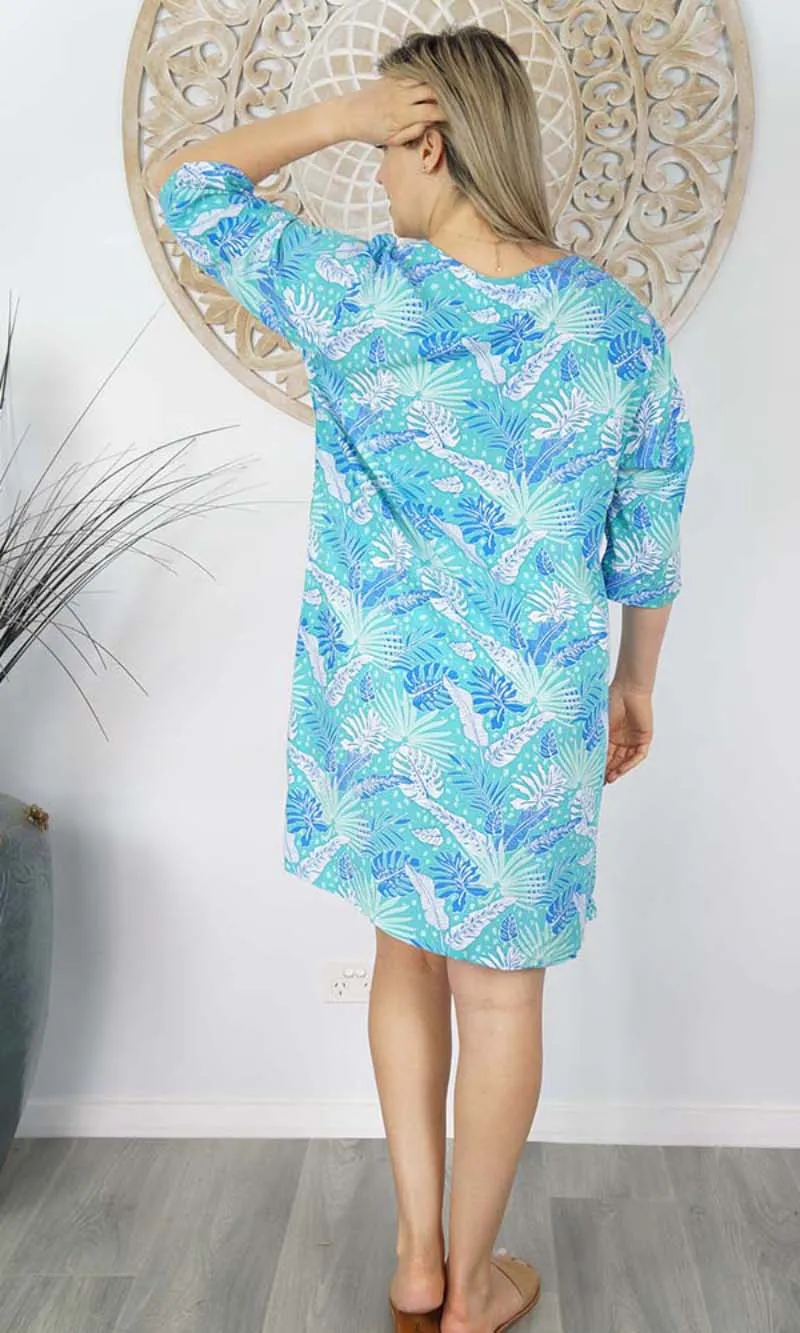 Rayon Tunic 3/4 Sleeve Tropical Leaves, More Colours