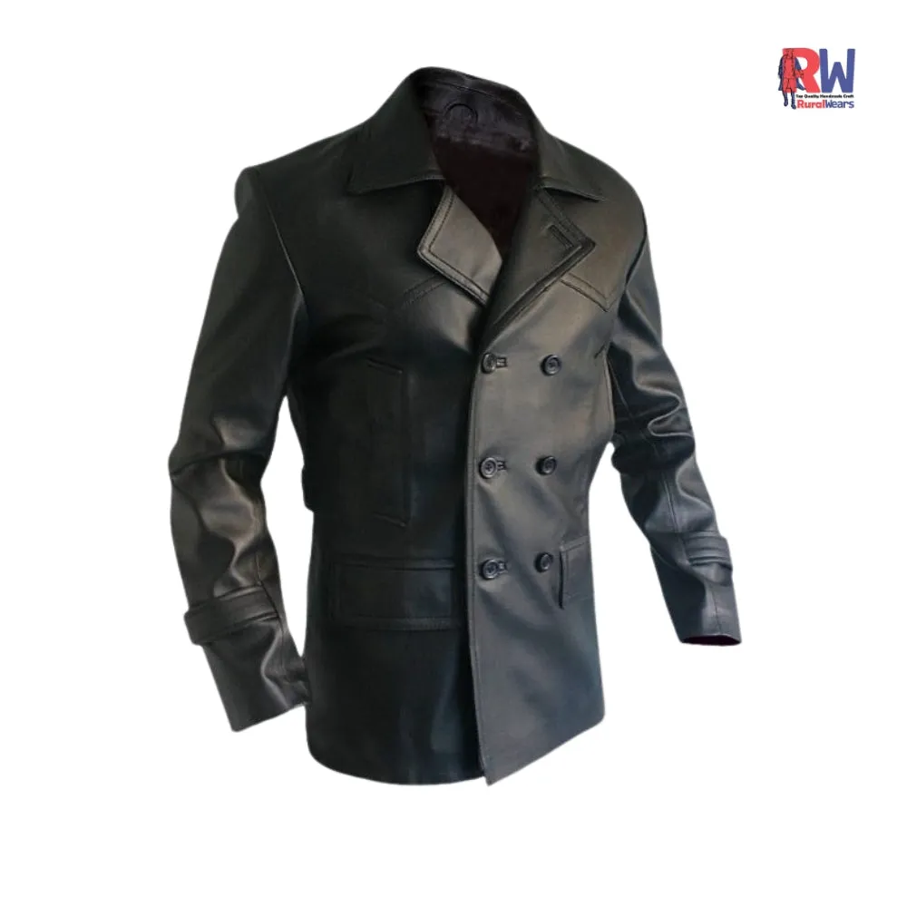 RW Authentic Cowhide Dr Who German WWII Black Cowhide Leather Jacket