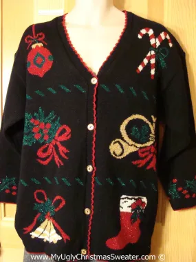 Tacky Classic 80s Acrylic Cheesy Holiday Sweater Cardigan (f1161)