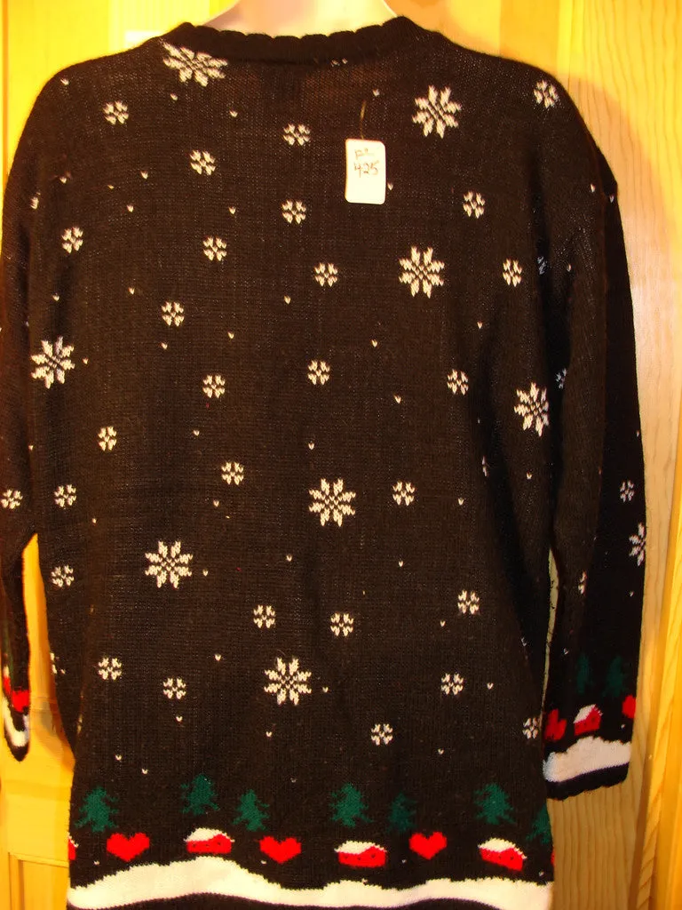 Tacky Ugly Christmas Sweater 80s Bold Classic with Bear, Snowman, and 2sided Snowflakes (f425)