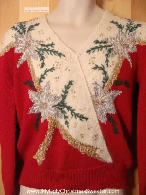 Tacky Ugly Christmas Sweater  with Poinsettias that Look Like Palm Trees (f416)