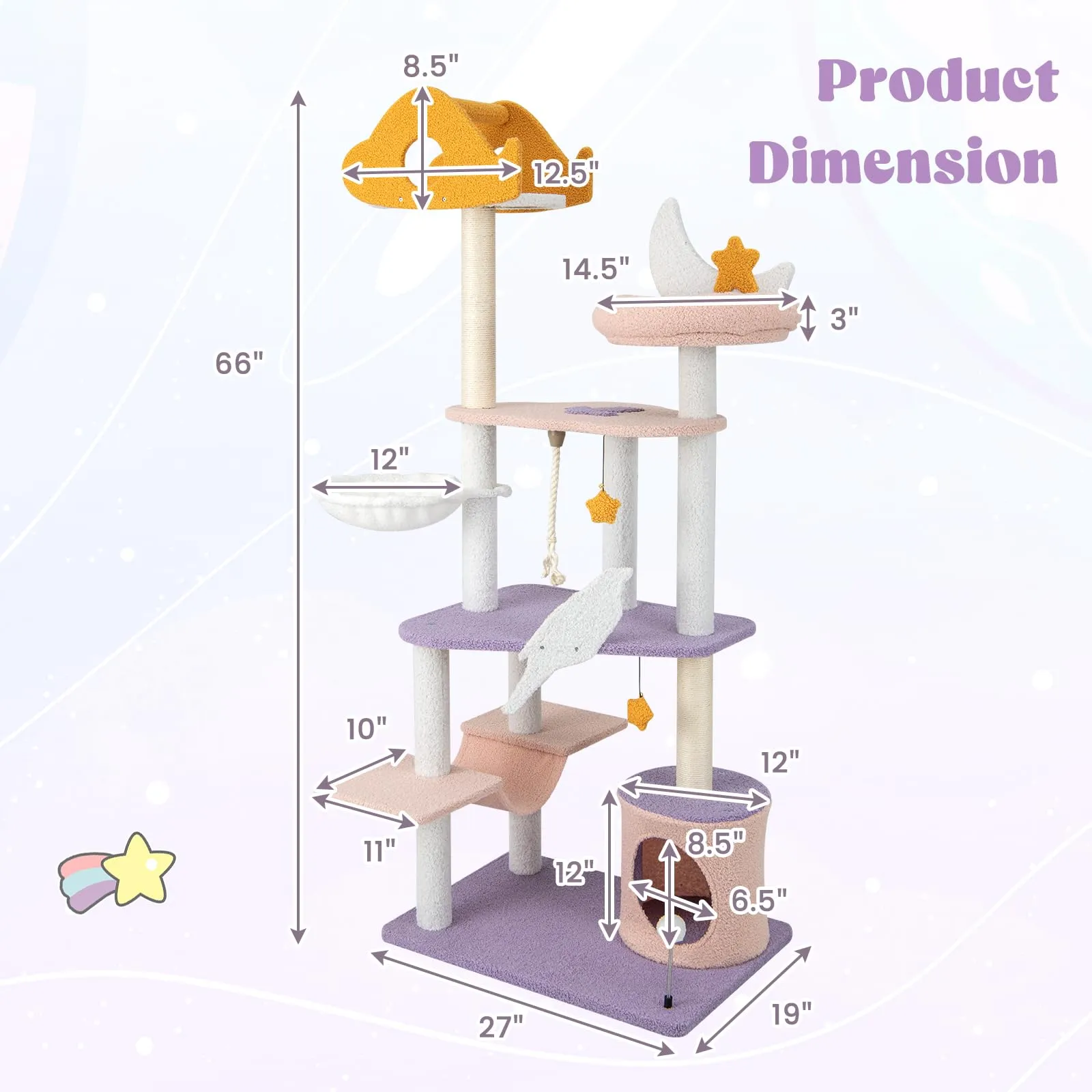 Tangkula Tall Cat Tree, 66 Inch Multi-level Modern Cat Tower with Cat Condo, Sisal Scratching Posts