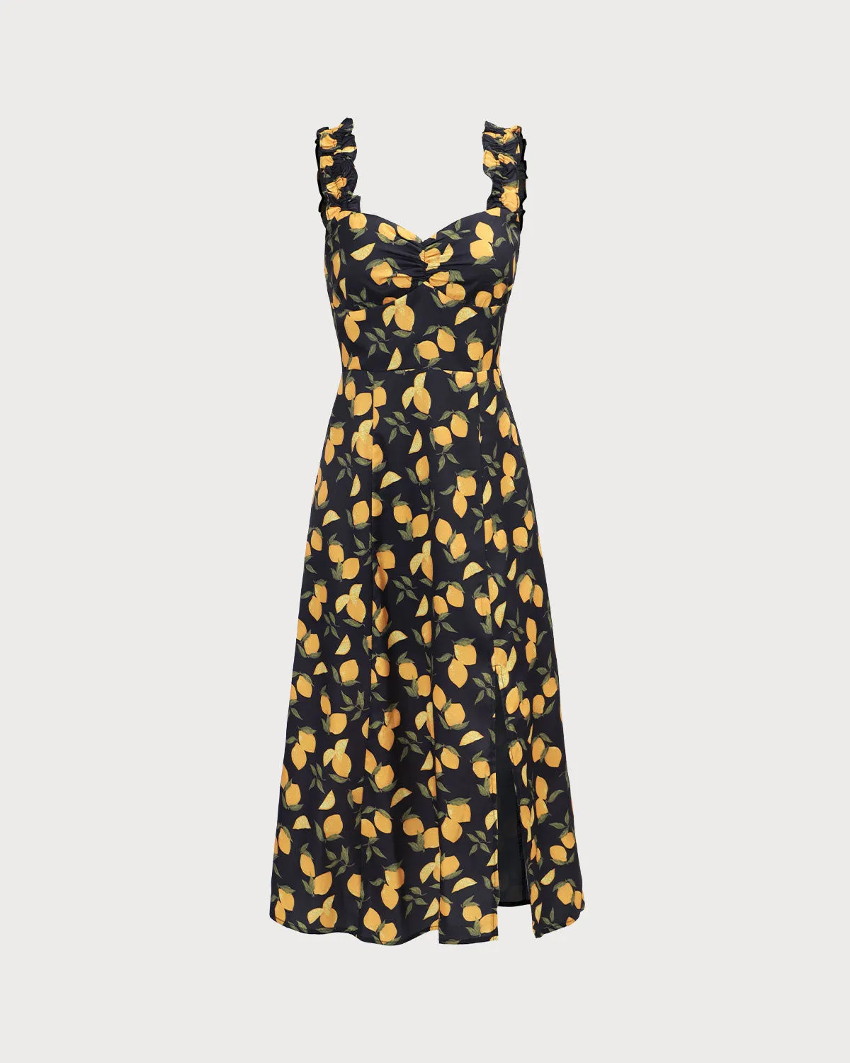 The Black Sweetheart Neck Lemon Midi Dress