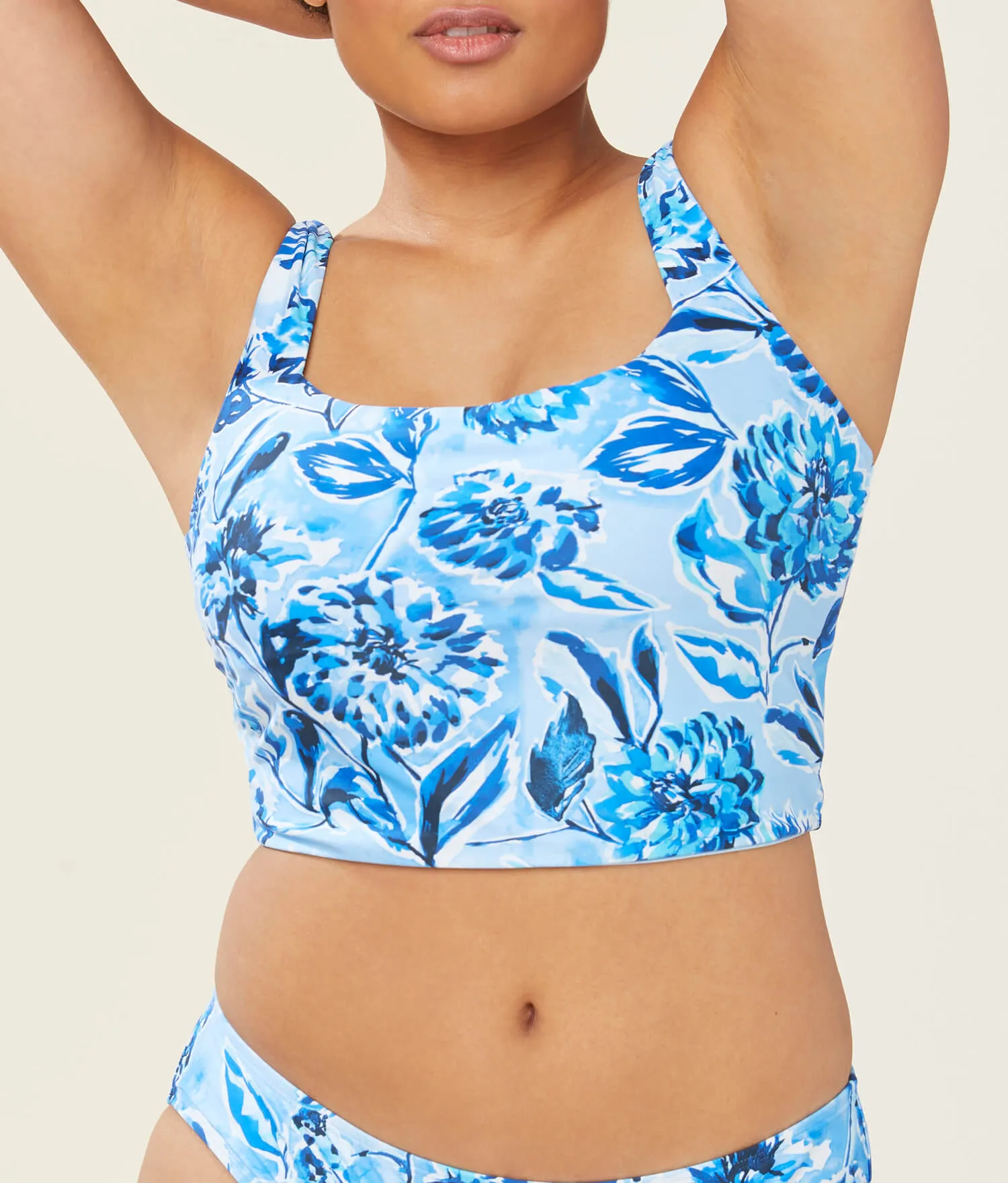 The Siren Swim Tank - Glossy Eco Nylon - Blue Floral (Archive)