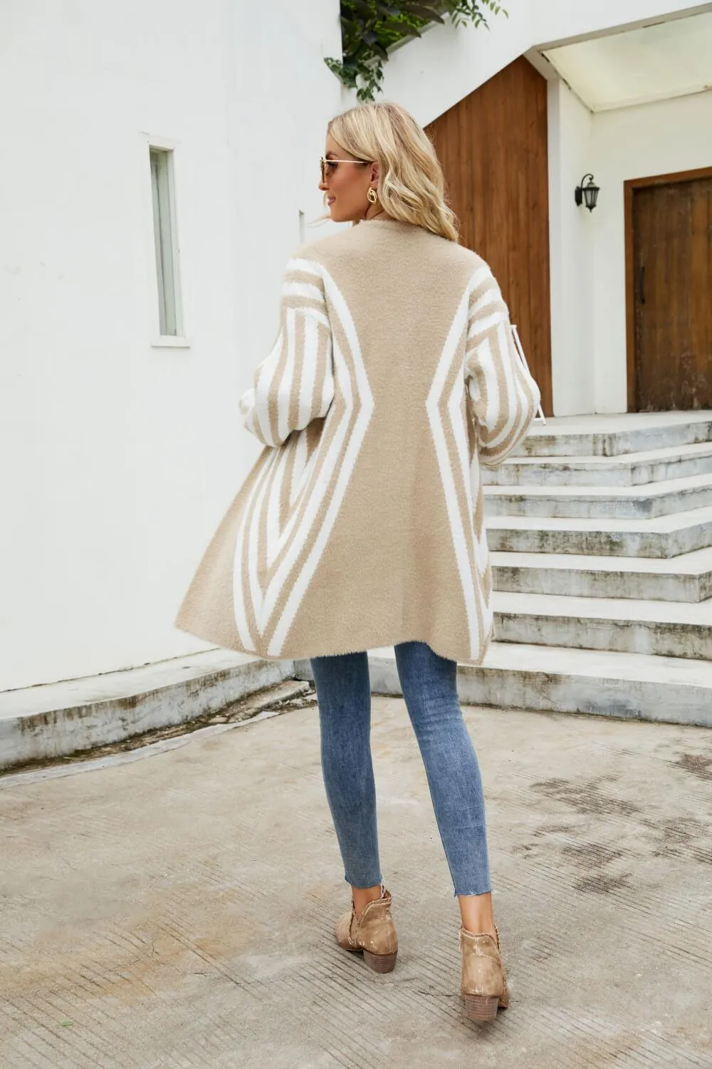 Two-Tone Open Front Fuzzy Longline Cardigan