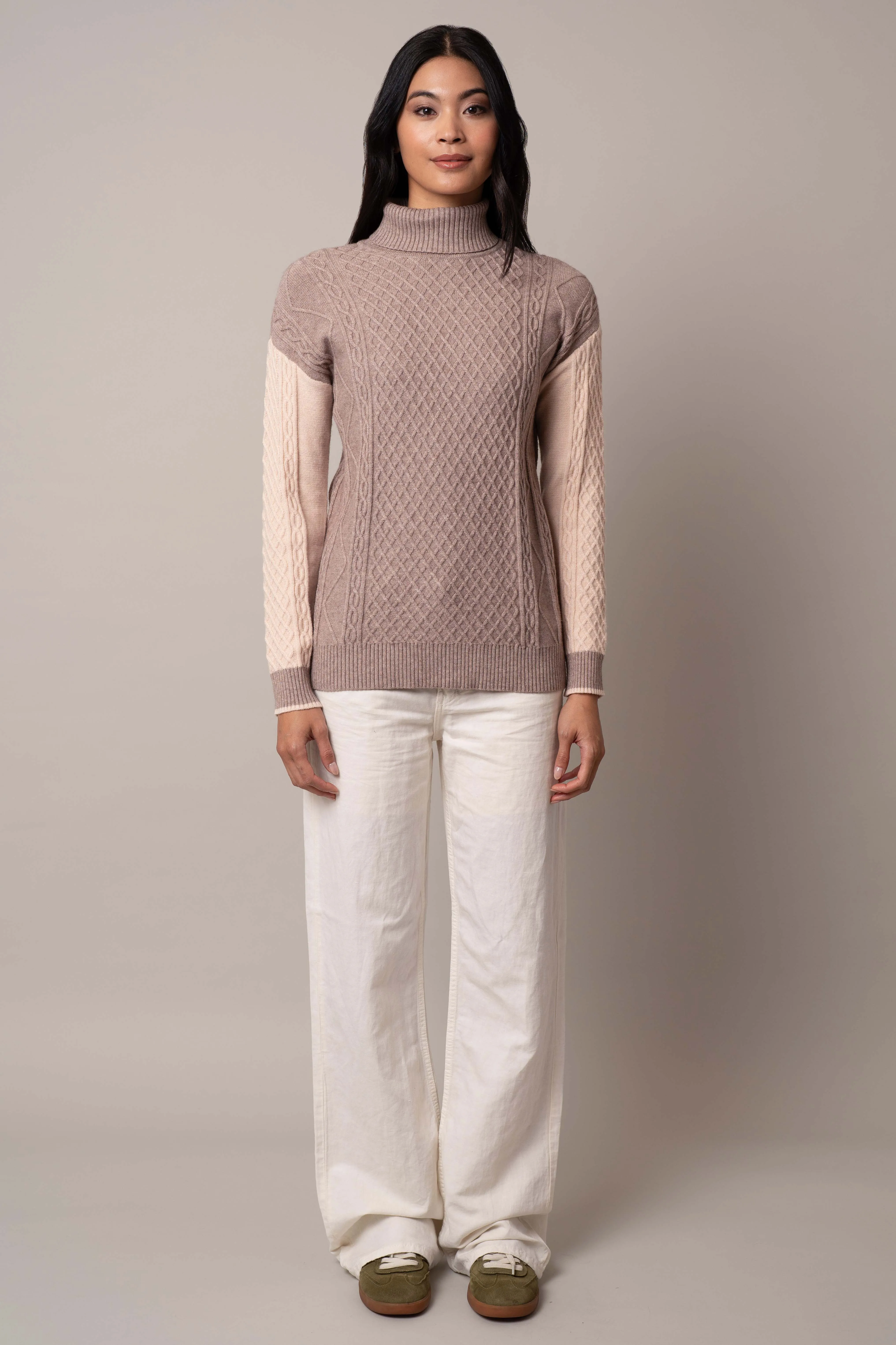 Two-Tone Turtle Neck Pullover