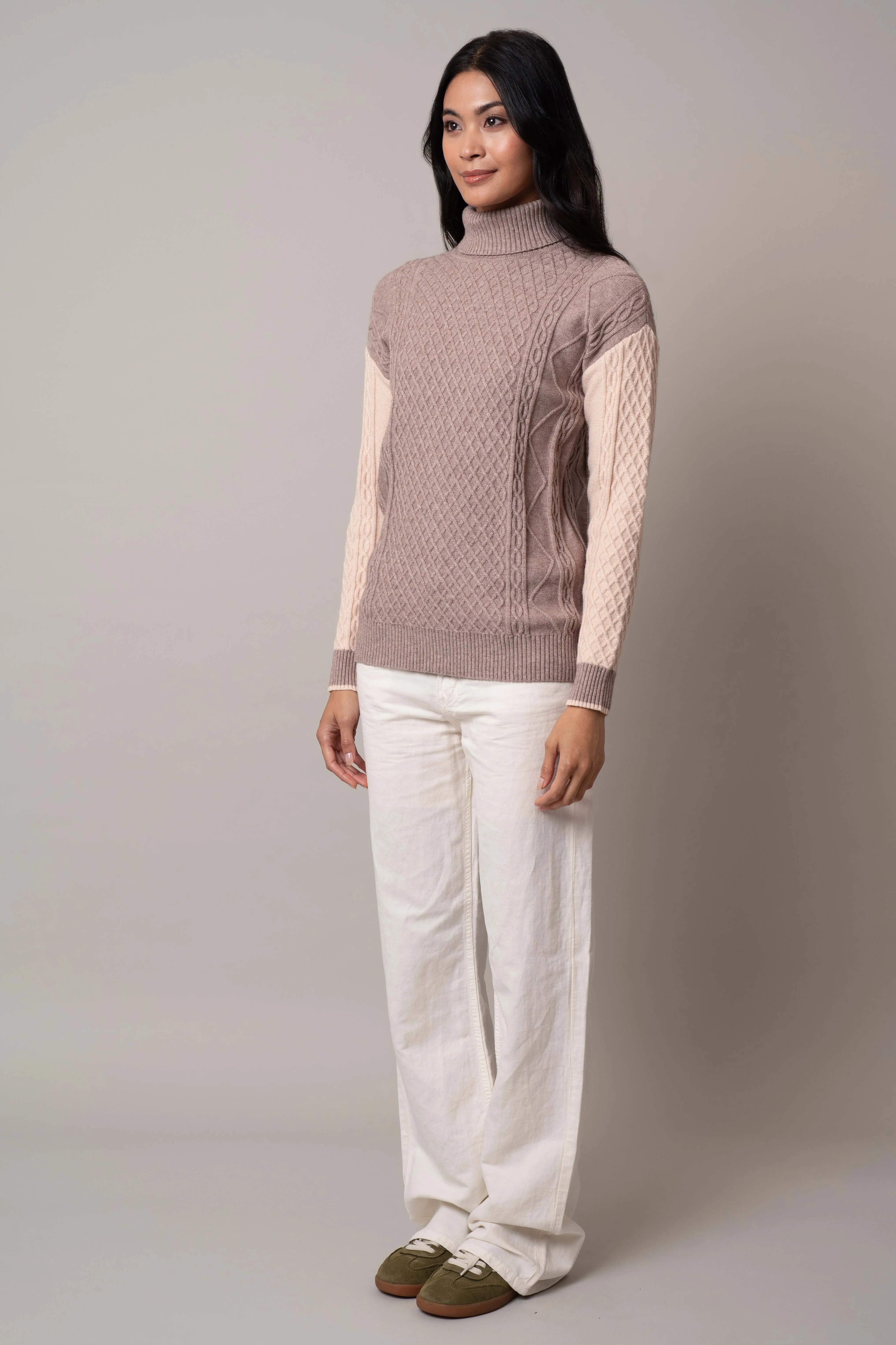 Two-Tone Turtle Neck Pullover