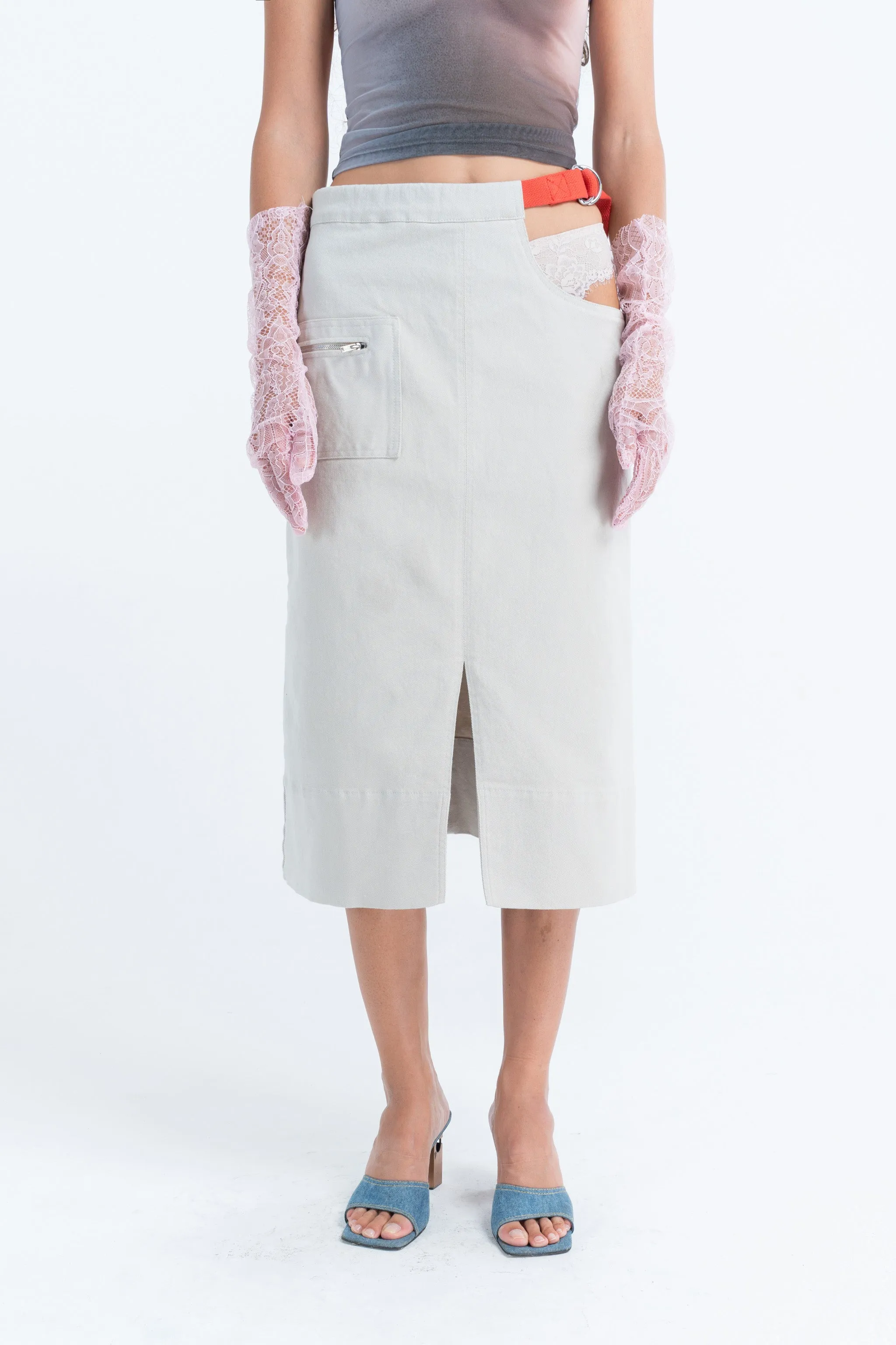 Utility Peep Skirt in Oyster