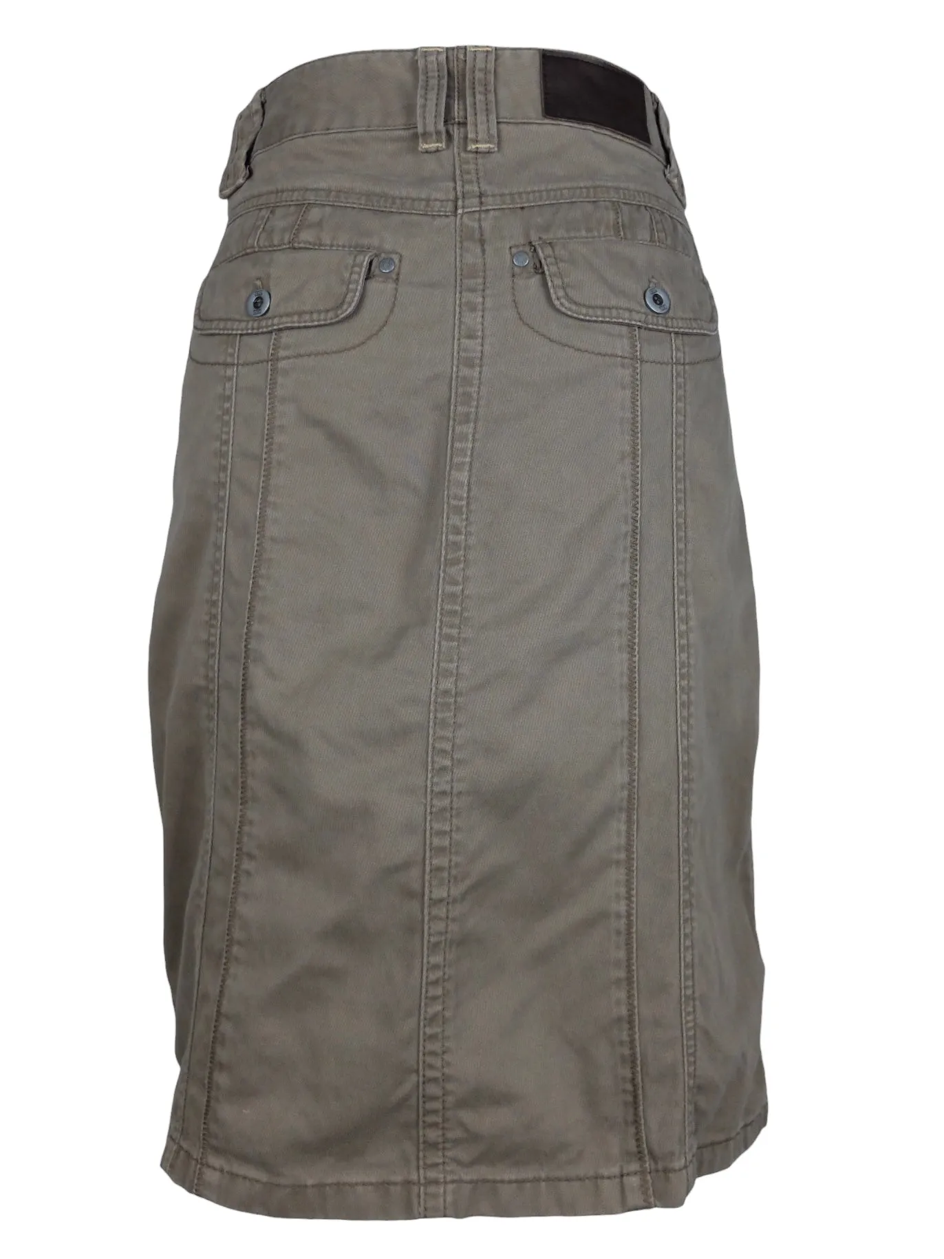 Vintage 2000s Y2K Taupe Grey Brown Utility Cargo Below-the-Knee Cotton Midi Skirt | 27 Inch Waist