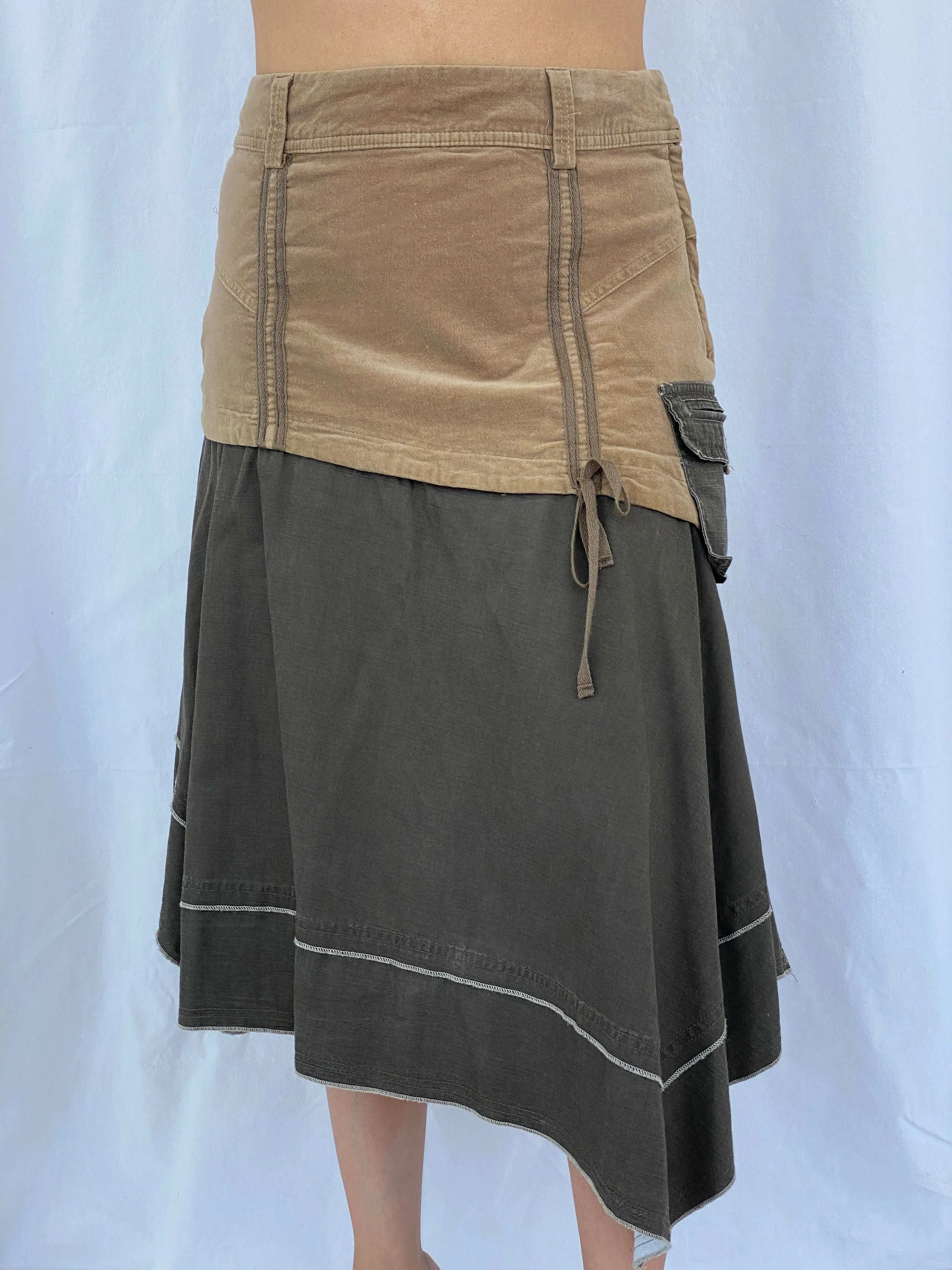 Vintage 90s Jacqueline Riu Asymmetric Midi Khaki Skirt Size L/XL