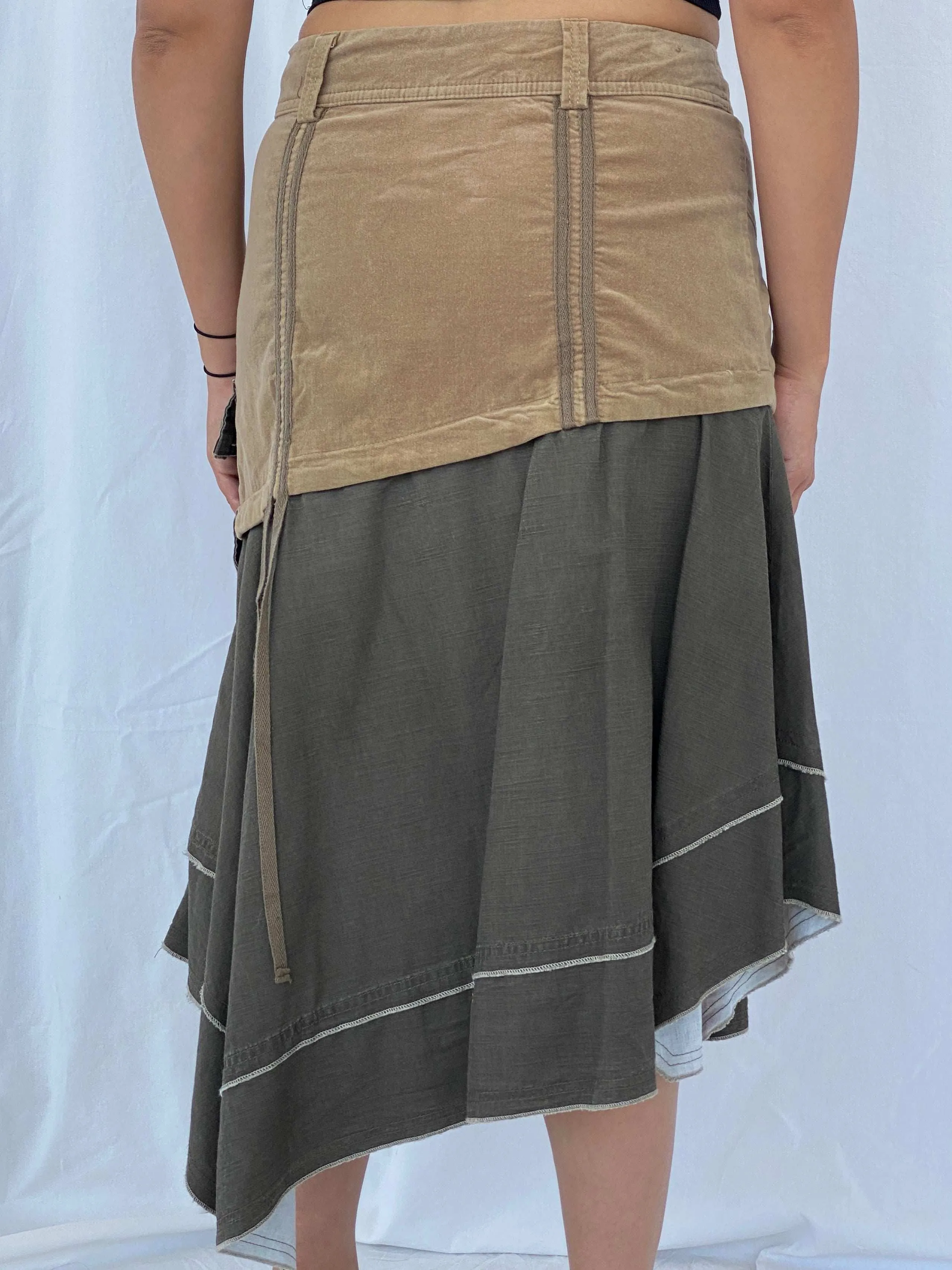 Vintage 90s Jacqueline Riu Asymmetric Midi Khaki Skirt Size L/XL