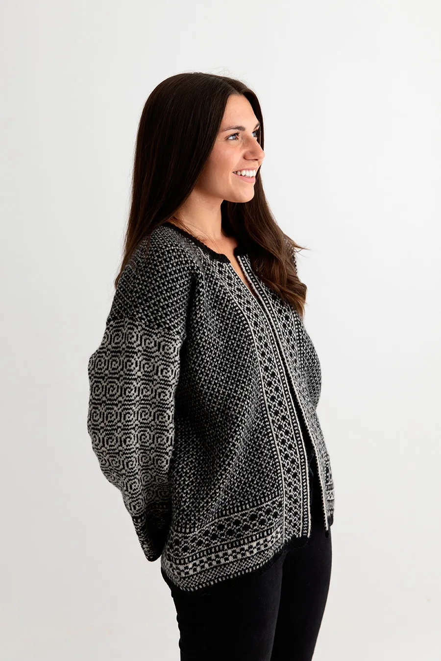 Womens Fair isle Towie Kimono Cardigan / Coatigan - Black