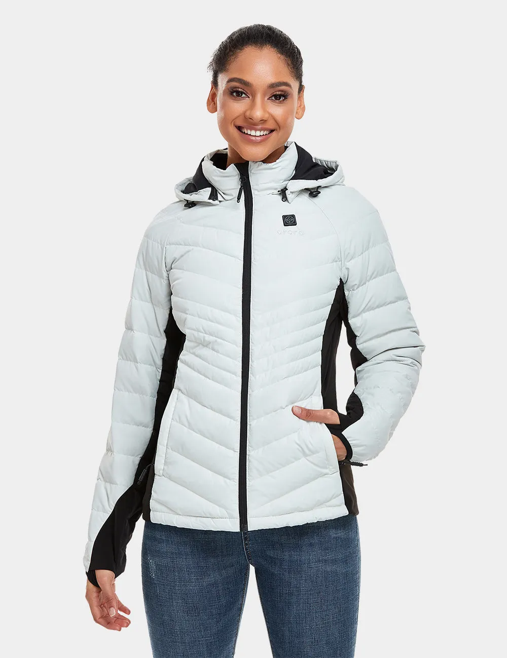 Women's Heated Down Jacket - Black / White