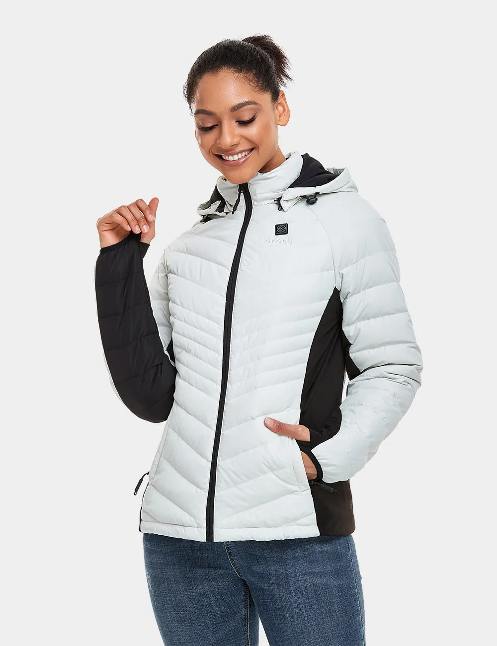 Women's Heated Down Jacket - Black / White