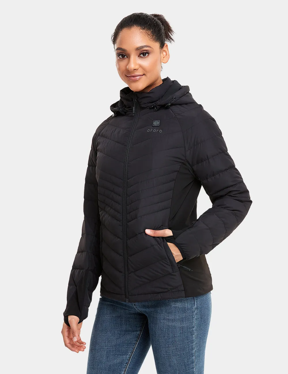 Women's Heated Down Jacket - Black / White