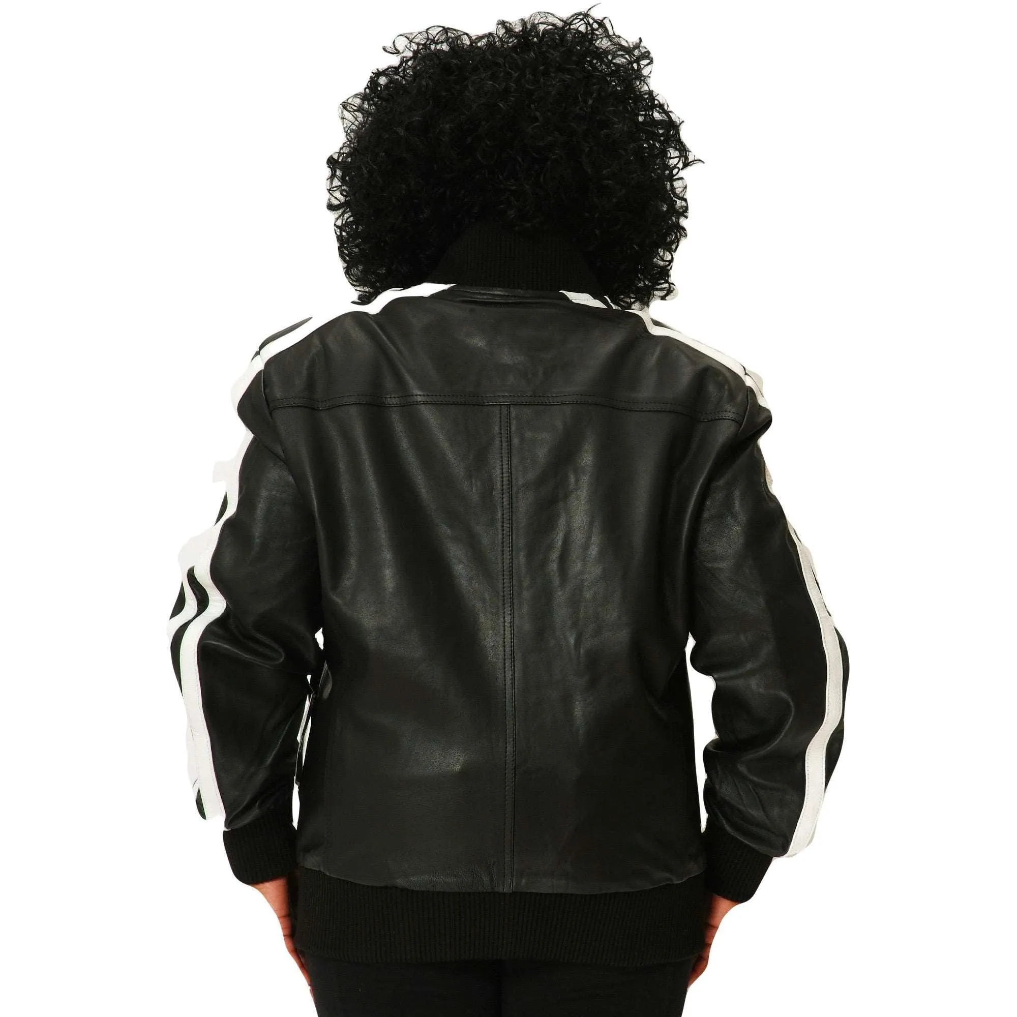 Womens Leather Jacket Black Track Celebrity Style ( Pharrel Williams )