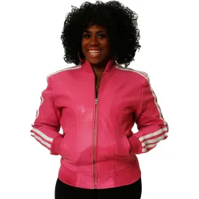 Womens Leather Jacket Pink Track Celebrity Style ( Pharrel Williams ) Nappa Sheepskin