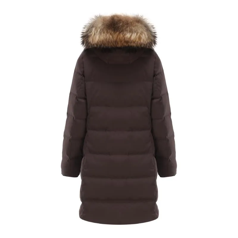 Women's Mystic Mixed Quilting Goose Down Jacket with Genuine Racoon Fur Trim