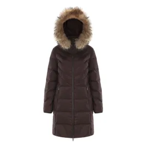 Women's Mystic Mixed Quilting Goose Down Jacket with Genuine Racoon Fur Trim